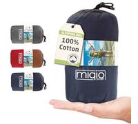 Miqio sacco a pelo in Cotone, lenzuolo da viaggio 2 in 1, XL, con cerniera intera (accoppiabile), sacco a pelo da viaggio ultra piccolo e ultra leggero - ideale per backpacking e cabine