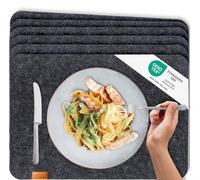 MIQIO® - Set da tavolo Design Feltro e Pelle Lavabile. 6 sottopiatti. Centrini Premium (Grigio Scuro Antracite)