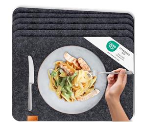 MIQIO® - Set da tavolo Design Feltro e Pelle Lavabile. 6 sottopiatti. Centrini Premium (Grigio Scuro Antracite)