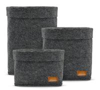 Miqio Set di 3 cestini in feltro di design di alta qualità, certificati Ökotex, organizer pieghevole in feltro, per tutte le stanze come cucina, soggiorno, corridoio o bagno, grigio scuro