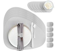 MIQIO Tovaglietta in ecopelle - Set di 18 sottobicchieri - tovagliette in pelle lavabile - 6 tovagliette in vetro, portatovaglioli | grigio | a forma di pietra