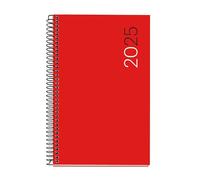 Miquelrius - Agenda 2025, Agenda annuale 117x182 mm, Agenda settimana vista, copertina flessibile polipropilene, spirale, carta 80 g/m², catalano, inglese e portoghese, colore rosso