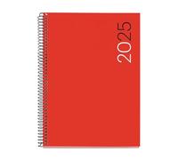 Miquelrius - Agenda 2025, Agenda annuale 155 x 213 mm, Agenda giorno pagina, copertina flessibile polipropilene, spirale, carta 80 g/m², spagnolo, inglese e portoghese, colore rosso