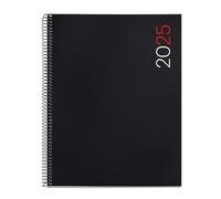 Miquelrius - Agenda 2025, Agenda annuale 210 x 270 mm, Agenda settimana vista, copertina flessibile polipropilene, spirale, carta 80 g/m², spagnolo, inglese e portoghese, colore nero