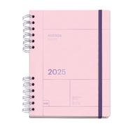 Miquelrius - Agenda 2025, Dimensioni 155 x 213 mm, Agenda giornaliera, Copertina in cartone foderato, Carta sostenibile 100 g/m², Chiusura in gomma, Spagnolo, Inglese e Portoghese, Rosa