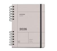 Miquelrius - Agenda 2026 giorno per pagina, Simile A5+ (160,5 x 218 mm), Pianificazione giornaliera, Copertina ruvida, Carta 100 g/m², Chiusura elastica, Spirale metallica divisa, ES-EN-PT, Grigio
