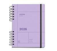 Miquelrius - Agenda 2026 giorno per pagina, Simile A5+ (160,5 x 218 mm), pianificazione giornaliera, copertina ruvida, carta 100 g/m², chiusura elastica, spirale metallica divisa, spagnolo-EN-PT