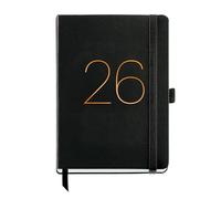 Miquelrius - Agenda 2026 settimana vista, Similar A5+ (155 x 213 mm), pianificazione settimanale, copertina flessibile similpelle cucita, chiusura gomma, tasca interna, carta 80 g/m², ES-IN-PT, nero