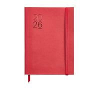 Miquelrius - Agenda 2026 settimana vista, simile A5+ (155 x 213 mm), pianificazione settimanale, copertina flessibile similpelle cucita, carta 80 g/m², CAT-EN-PT, rosso