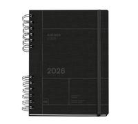 Miquelrius - Agenda 2026 settimana vista, simile A5+ (160,5 x 218 mm), pianificazione settimanale, copertina ruvida, carta 100 g/m², chiusura elastica, spirale metallica divisa, ES-EN-PT, nero