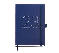 Miquelrius - Agenda annuale 2023 - Settimana vista - Dimensione Plus 155 x 213 mm (circa A5) - Copertina rigida in similpelle cucita - Elastico - Spagnolo, Inglese e Portoghese - Blu