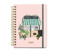Miquelrius Agenda Annuale 2024 Coffee Lovers, Visualizzazione Settimanale, Formato Plus 155 x 213 mm Simile A5, Copertina Rigida, Rilegatura a Spirale, Chiusura in Gomma, Multilingue, Coffee ShopPink