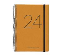 Miquelrius - Agenda annuale 2024, riciclata, settimanale, vista verticale, dimensioni Plus, 155 x 213 mm, copertina in cartone riciclato, rilegatura a spirale, chiusura con gomma, catalano, inglese e