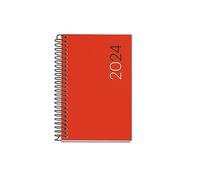 Miquelrius - Agenda annuale 2024, settimana vista orizzontale, dimensioni caddy 80 x 120 mm, copertina flessibile polipropilene, rilegatura a spirale, catalano, inglese e portoghese, rosso