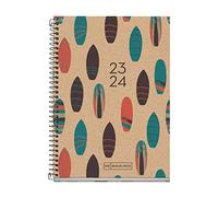 Miquelrius - Agenda corso 23-24, da settembre 2023 a giugno 2024, dimensioni 11,7 x 17,4 cm, vista settimanale, agenda riciclata, surf, catalano-inglese