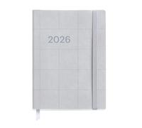 Miquelrius - Agenda giorno per pagina 2026, flessibile e facile da trasportare (122 x 168 mm), copertina cucita morbida tipo pelle, carta 80 g/m², pianificazione giornaliera, ES-EN-PT, Quadri argento