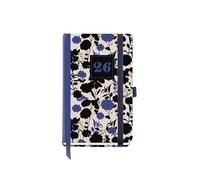 Miquelrius - Agenda giorno per pagina 2026, formato piccolo (90 x 140 mm), pianificazione giornaliera, copertina rigida cartone, spirale, chiusura elastica, carta 80 g/m², CAT-EN-PT, Black&Blue