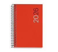 Miquelrius - Agenda giorno per pagina 2026, piccola e portatile (80 x 120 mm), copertina flessibile polipropilene, spirale, carta 80 g/m², agenda giornaliera, CAT-EN-PT, colore rosso