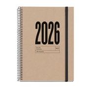 Miquelrius - Agenda giorno per pagina 2026 sostenibile, Simile A5+ (155 x 213 mm), pianificazione giornaliera, copertina riciclata cartone foderato, carta riciclata 100 g/m², chiusura gomma, CAT-EN-PT