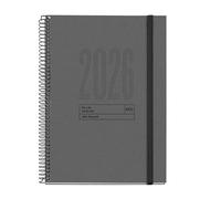 Miquelrius - Agenda giorno per pagina 2026 sostenibile, Simile A5+ (155 x 213 mm), Pianificazione giornaliera, Copertina riciclata cartone foderato, Carta riciclata 100 g/m², Chiusura gomma, CAT-EN-PT