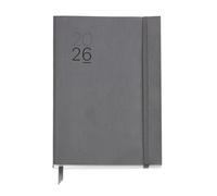 Miquelrius - Agenda settimanale 2026, simile A5+ (155 x 213 mm), pianificazione settimanale, copertina flessibile similpelle cucita, carta 80 g/m², ES-EN-PT, grigio