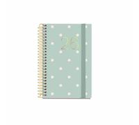 Miquelrius - Agenda settimanale vista 2026, piccola e portatile (80 x 120 mm), pianificazione settimanale, copertina rigida cartone, spirale, chiusura elastica, carta 80 g/m², CAT-EN-PT, polka dots