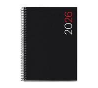 Miquelrius - Agenda settimanale vista 2026, Similar A5+ (155 x 213 mm), copertina flessibile polipropilene, spirale, carta 80 g/m², agenda settimanale, ES-EN-PT, colore nero
