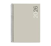 Miquelrius - Agenda settimanale vista 2026, Similar A5+ (155 x 213 mm), copertina flessibile polipropilene, spirale, carta 80 g/m², agenda settimanale, CAT-EN-PT, colore grigio