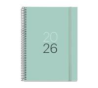 Miquelrius - Agenda settimanale vista 2026, Similar A5+ (155 x 213 mm), copertina in cartone plastificato, spirale e chiusura elastica, pianificazione settimanale, carta 80 g/m², ES-EN-PT, Aqua