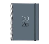 Miquelrius - Agenda settimanale vista 2026, Similar A5+ (155 x 213 mm), copertina in cartone plastificato, spirale e chiusura elastica, pianificazione settimanale, carta 80 g/m², ES-EN-PT, grafite