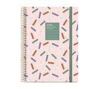 Miquelrius - Agenda settimanale vista 2026, Similar A5+ (155 x 213 mm), pianificazione settimanale, copertina rigida cartone, spirale, chiusura elastica, carta 80 g/m², CAT-EN-PT, coriandoli