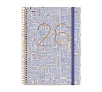 Miquelrius - Agenda settimanale vista 2026, Similar A5+ (155 x 213 mm), pianificazione settimanale, copertina rigida cartone, spirale, chiusura elastica, carta 80 g/m², CAT-EN-PT, tratti