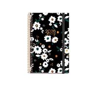 Miquelrius - Agenda settimanale vista 2026, Similar A6+ (117 x 182 mm), pianificazione settimanale, copertina rigida cartone, spirale, chiusura elastica, carta 80 g/m², CAT-EN-PT, Noir garden