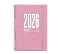 Miquelrius - Agenda settimanale vista 2026 sostenibile, Simile A5+ (155 x 213 mm), Planner settimanale, copertina riciclata cartone foderato, carta riciclata 100 g/m², chiusura gomma, CAT-EN-PT, rosa