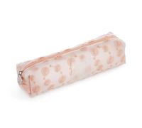 Miquelrius - Astuccio ovale con fiori ricamati, astuccio 1 scomparto, dimensioni 200 x 45 x 45 mm, materiale poliestere, chiusura zip, maniglia in metallo, Rosa, 200 x 45 x 45 mm, PORTATODO ROSA FIORI