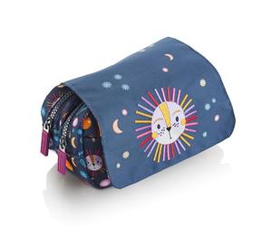 Miquelrius - Astuccio scolastico, portapenne doppio con coperchio, realizzato con bottiglie riciclate, chiusura zip, organizza il tuo materiale scolastico per il ritorno a scuola, mini leone, blu