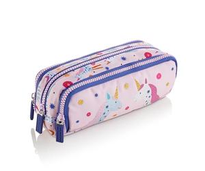 Miquelrius - Astuccio scolastico, portapenne triplo, realizzato con bottiglie riciclate, chiusura zip, organizza il tuo materiale scolastico per il ritorno a scuola, unicorno, Rosa, Astuccio triplo