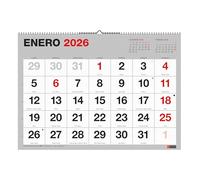Miquelrius - Calendario da parete 2026 Basic, Organizzatore annuale 590 x 420 mm, con spazio per annotare, Numeri grandi, rilegatura a spirale doppia, planner 12 mesi XL, spagnolo