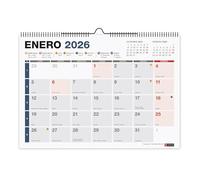 Miquelrius - Calendario da parete 2026 completo, organizzatore annuale A4: 296 x 210 mm, con spazio per segnare, rilegatura a spirale doppia, planner 12 mesi, spagnolo