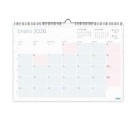 Miquelrius - Calendario da parete 2026 Lovely, organizer annuale A3: 420 x 296 mm, spazio per segnare, planner 12 mesi, doppia spirale, spagnolo, con adesivi, colori pastello