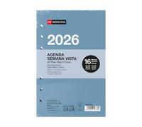Miquelrius Confezione di ricarica per anelli 2026, visualizzazione settimanale, 16 mesi, visualizzazione settimanale, simile A6+ (117 x 182 mm), ricambio per calendario ES-EN-PT a 6 anelli