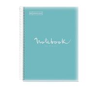 Miquelrius - Cuaderno A4 Notebook Emotions, 80 Hojas 90 g/m², Rayado Séyès, 1 Franja de Color, Espiral Microperforado, Tapa Polipropileno, 4 Taladros, Color Azul Cielo