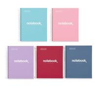 Miquelrius - Pack 5 quaderni A5, Notebook Emozioni, 120 Fogli 90 g/m², Quaderno a griglia, Taccuino con copertina rigida e a spirale, 2 fori per l'archiviazione, Ideale per il ritorno a scuola
