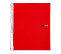 Miquelrius - Quaderno A4, 200 fogli in 8 colori, Carta 70 g/m², Quadretti 5 mm, Copertina in polipropilene 0,8 mm, Spirale 360°, 4 fori, Prodotto in Spagna, Notebook The Original, Rosso