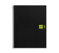 Miquelrius - Quaderno A4, 80 fogli da 70 g/m² e 1 striscia di colore, Quaderni a quadretti 5 mm, 4 fori, Copertina in polipropilene, Notebook The Original, Colore nero/verde
