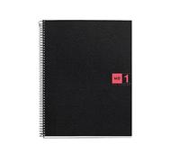 Miquelrius - Quaderno A4, 80 fogli da 70 g/m² e 1 striscia di colore, Quaderni a quadretti 5 mm, 4 fori, Copertina in polipropilene, Notebook The Original, Colore nero/rosso