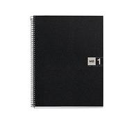 Miquelrius - Quaderno A4, 80 fogli da 70 g/m² e 1 striscia di colore, Quaderni a quadretti 5 mm, 4 fori, Copertina in polipropilene, Notebook The Original, Colore nero/grigio