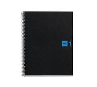 Miquelrius - Quaderno A4, 80 fogli da 70 g/m² e 1 striscia di colore, Quaderni a quadretti 5 mm, 4 fori, Copertina in polipropilene, Notebook The Original, Colore nero/blu