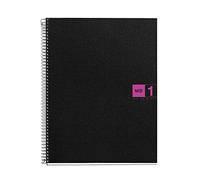Miquelrius - Quaderno A4, 80 fogli da 70 g/m² e 1 striscia di colore, Quaderni a quadretti 5 mm, 4 fori, Copertina in polipropilene, Notebook The Original, Colore nero/fucsia