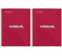 Miquelrius - Quaderno A4, Notebook Emotions, 80 Fogli da 90 g/m², Griglia 5 mm, 1 Striscia Colorata, Spirale Microforata, Taccuino a Scacchi, Copertina Extra Rigida, 4 Fori, Rosso (Confezione da 2)